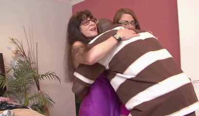 Busty MILFs are team players who share gigantic black dick letting him spear their pussies