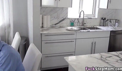 Hot mom with big ass enjoys it when her step-son fucks her in front of her sleeping husband