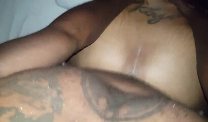 Fat ass black whore takes a dick inside of her tight wet pussy while moaning quietly