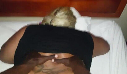 Fat ass black whore takes a dick inside of her tight wet pussy while moaning quietly