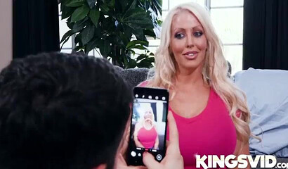 Thick blonde with a fat ass struggled while taking a young dude's cock inside her hole