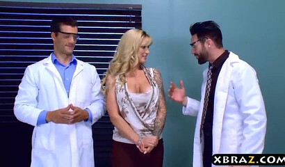 BLonde chick tames two young boys with her huge ass booty and her amazing pair of tits