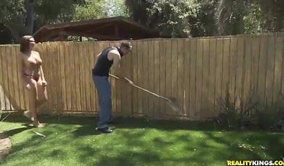 While this milf is catching some rays, her partner comes over and gets some action instead