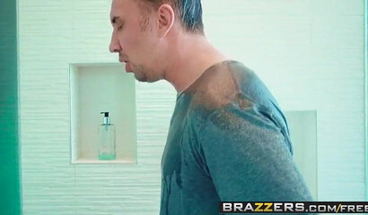 Big ass slut user her assets to get his attention and starts riding his cock in the showers