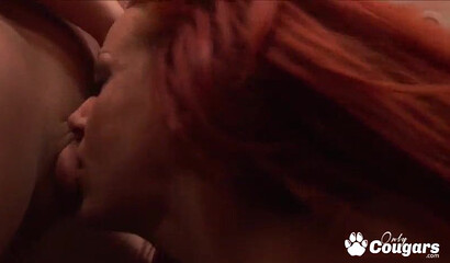 Slutty big butt redhead cougar lets a younger man stretch her asshole and cum inside of her