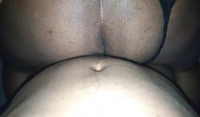 Ebony with massive bottom is deep penetrated by her big dick lover before she sucks him off