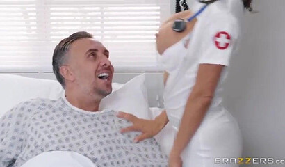 After visits are over busty nurse shakes her big round butt to lift her patient's cock up