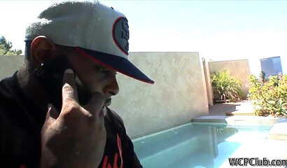 Ebony with a thick fat ass and massive titties has her cheeks clapped by one hung stud