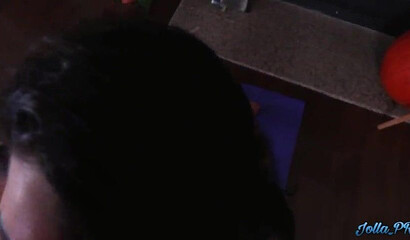 Latina with a fat ass puts pussy on a dude's face and makes him eat her out slowly