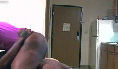 Black maid sucks off a horny dude's cock and pops her fat ass on his hard member slowly