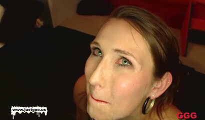 Super slutty MILF sucks on three cocks at once and bounces on one of them as well