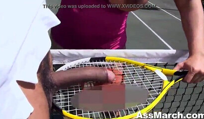 She shows off her huge ass and it ends up becoming a fuck session on the tennis court