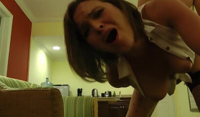 Brunette MILF with large ass take a hard pussy nailing as her fake tits are covered in cum