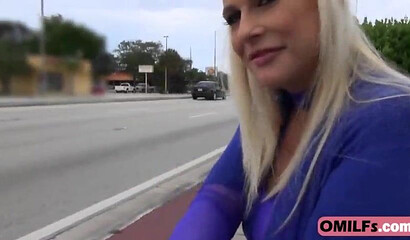 Curvy blonde lets him dive into her fat ass before she sucks his giant cock and rides him