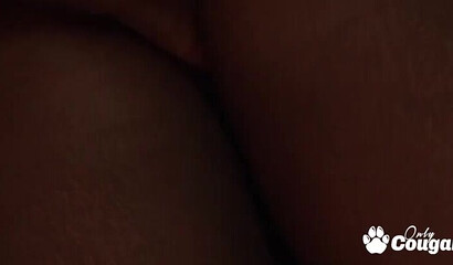 Ebony mature seduces a white guy with her phat bottom and takes hard and deep pussy pounding