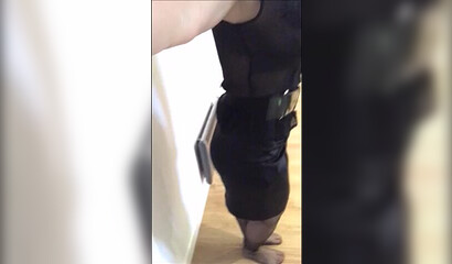 Silicone blonde mom shows her big booty and plays with her gigantic melons and wet pussy