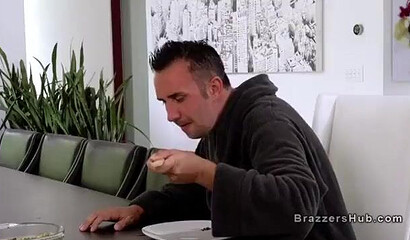 Busty big ass mom can't escape her stepson and his large dick willing to drill her pussy