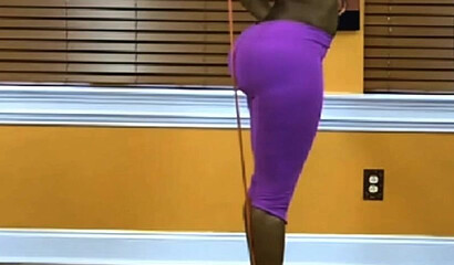 Curvy phat bottom ebony works out hard  in the gym and sweats all over her fantastic body