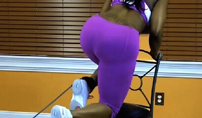 Curvy phat bottom ebony works out hard  in the gym and sweats all over her fantastic body