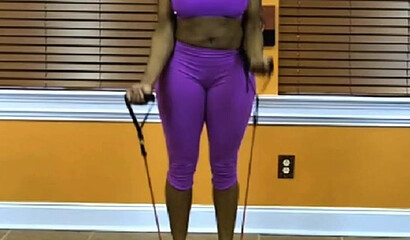 Curvy phat bottom ebony works out hard  in the gym and sweats all over her fantastic body