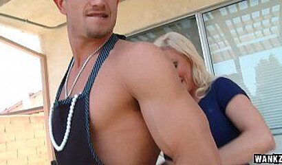 Blonde girl needs some cock so she sucks this dude off and then rides him hard as well