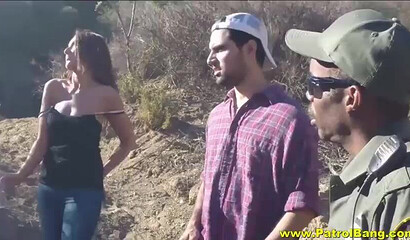 Brunette babe with an amazing fat ass gets naked in the outdoors and gets fucked hard