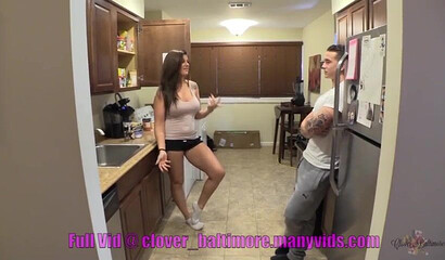 MILF cutie with super fat cheeks seduces an inked dude and swallows his cock entirely