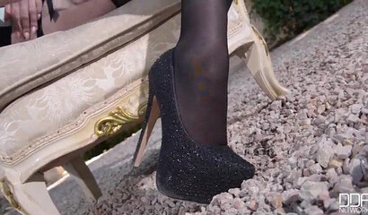 Fat ass of a cute goth chick is put on display as she toys around with her cute pale feet