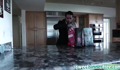 Busty brunette with a large ass gets on top of old man after seducing him and gets pounded