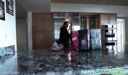 Busty brunette with a large ass gets on top of old man after seducing him and gets pounded