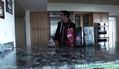 Busty brunette with a large ass gets on top of old man after seducing him and gets pounded