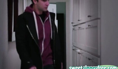 Busty brunette with a large ass gets on top of old man after seducing him and gets pounded