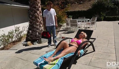 Slutty blonde with a huge butt gets her ass hole stuffed by a cute dude with some big meat