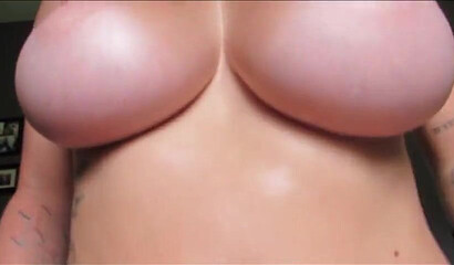 Adorable blonde teen with big tits strokes BF's pole