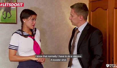 Schoolgirl gets anal rough bang by two dudes