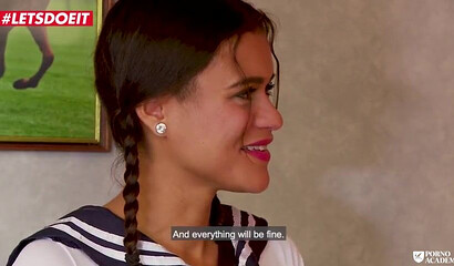 Schoolgirl gets anal rough bang by two dudes