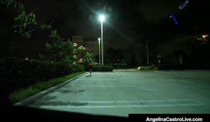 Stunning lady with massive juggs Angelina Castro sucks cock