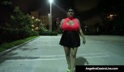 Stunning lady with massive juggs Angelina Castro sucks cock