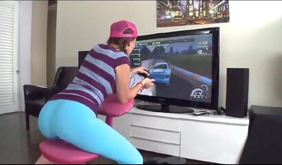 Nasty chair sex with round butted female gamer