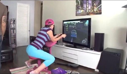 Nasty chair sex with round butted female gamer