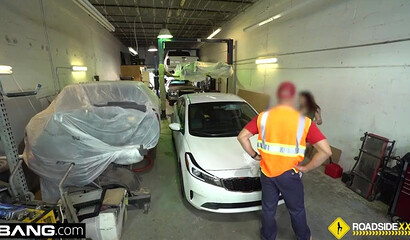 Brunette Samantha Rose shows her tits next thing you know she's slamming on a car