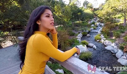 Brunette teen Latina Sophia Leone uses vibrator while getting slammed