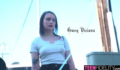 Gwen Vicious flashes perky tits to get a ride