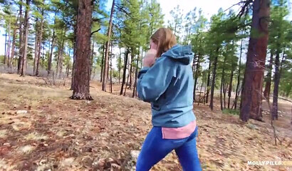 Amateur slut with natural tits gets creampied outdoors