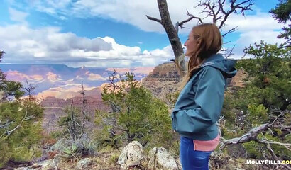 Amateur slut with natural tits gets creampied outdoors