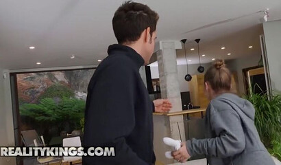 Sexy brunette Misha Maver gives a blowjob and fucks doggystyle