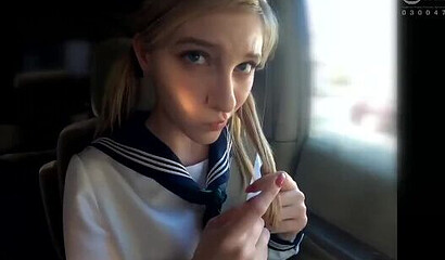 Cute Japanese School Girl Sucking A Big Cock Gets Cumshot