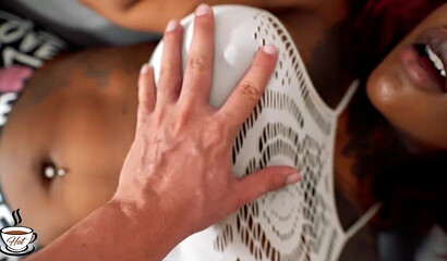 Gorgeous Ebony Teen Riding Her Stepbrother's Big Cock Gets Creampied