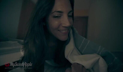 Sneaky teen sister makes her brother cum on her