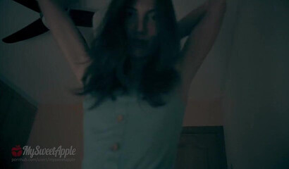 Sneaky teen sister makes her brother cum on her